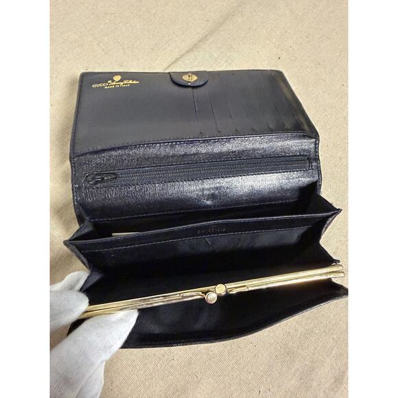 Vintage Gucci Wallet Womens One Size Black Leather Canvas Logo Trifold Italy - Picture 10 of 14